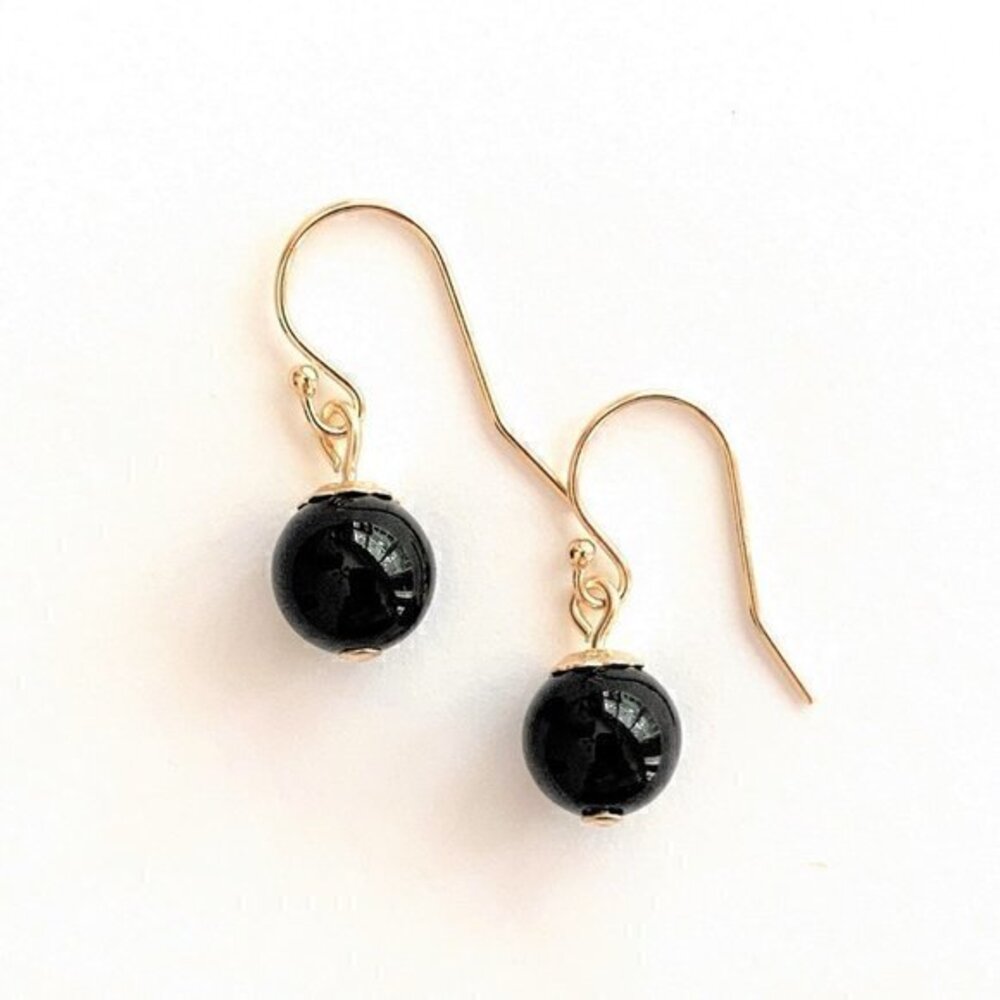 Black Onyx Dangle Earrings 14k Gold Filled Wires Womens Gemstone Jewelry Gifts